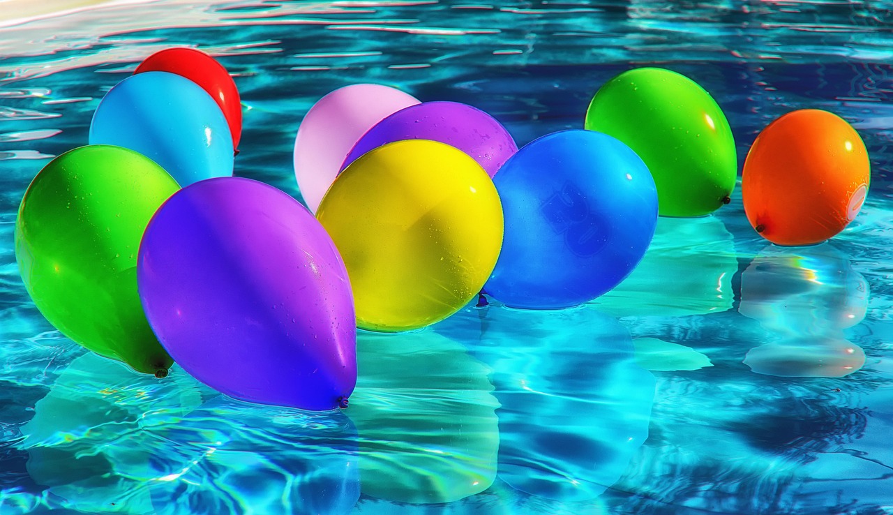 Colourful latex balloons gathered together