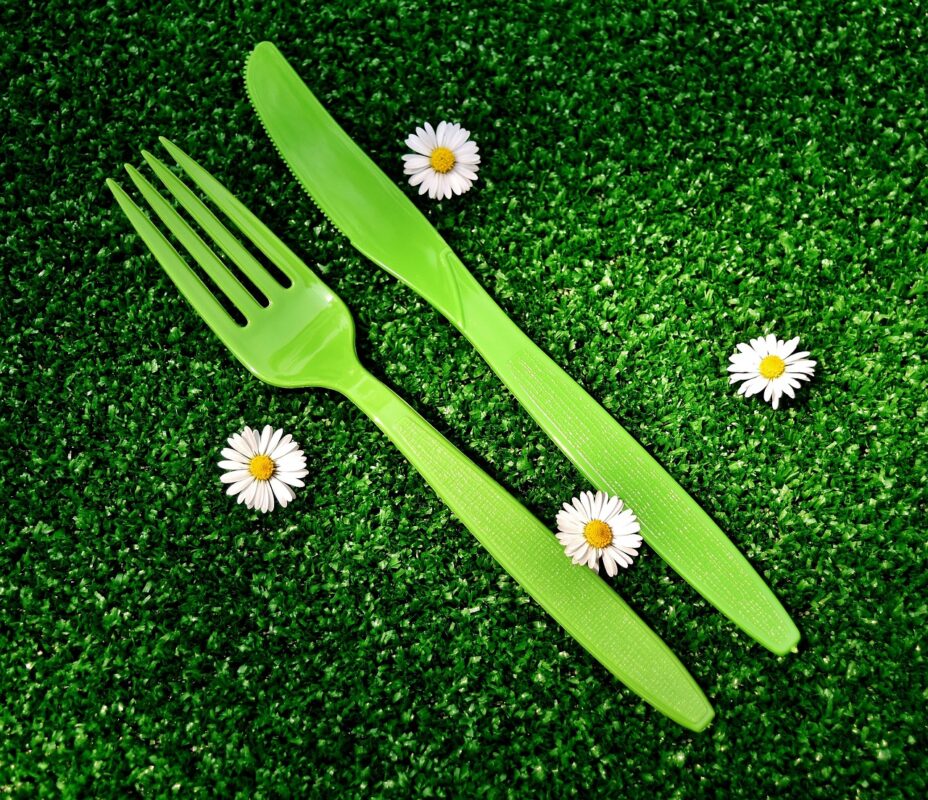 Clear disposable plastic forks and spoons