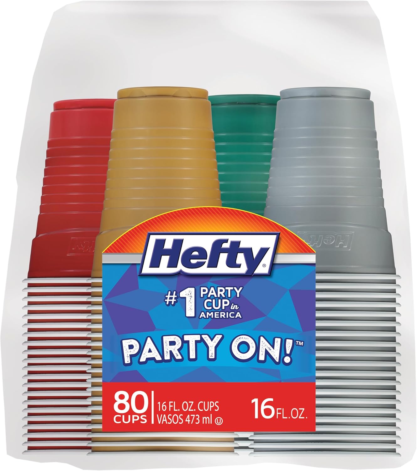 Hefty Party On Disposable Plastic Cups, Assorted, 16 Ounce, 100 Count - Image 8